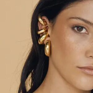 Ear Cuff - Oversize Chunky Round Circle Gold Plated Stainless Steel -Hollow Tube